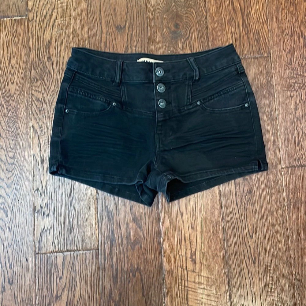 Black denim shorts